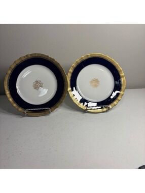 Antique Haviland Limoges Cobalt Blue Gold Rim Plate 8 6/8 D set of 2